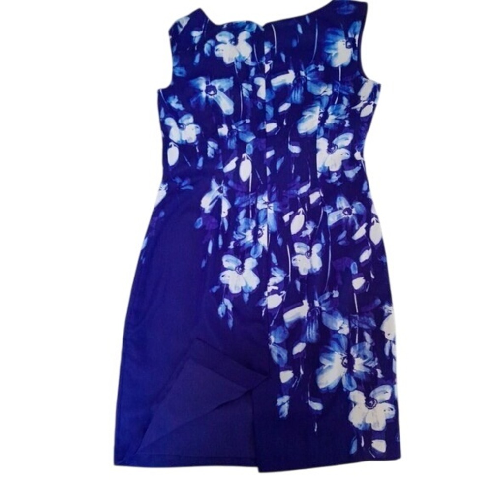 Ann Taylor Women's Blue Floral Sleeveless Dress Sz 4 Lined‎ Party Wedding Formal